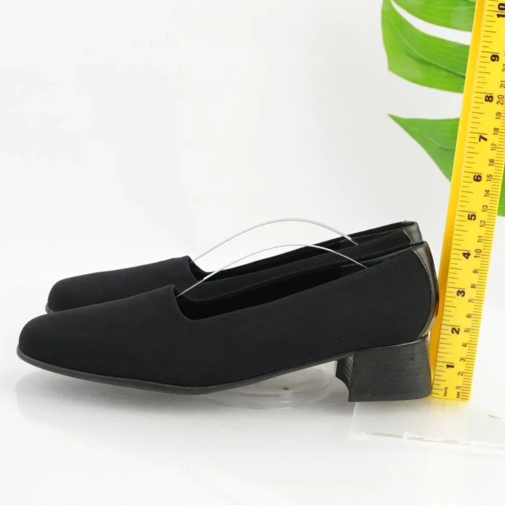 Munro Womens Jazz Loafer Pump Size 10 NARROW Black Satin Block Heel Slip On Shoe